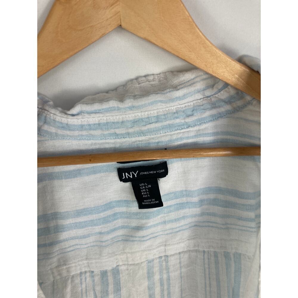 Jones New York 100% Linen Blue White Stripe Button Up Shirt Size Large - Picture 2 of 4